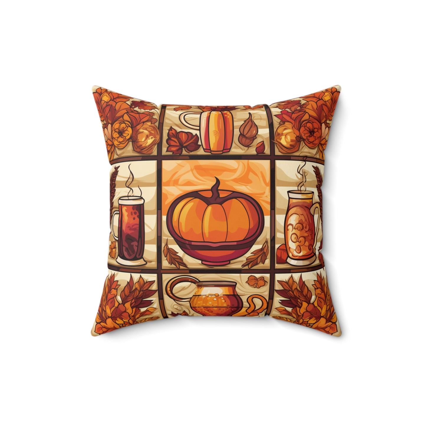 Octoberfest Scenic Quilt Inspired Accent Throw Pillow