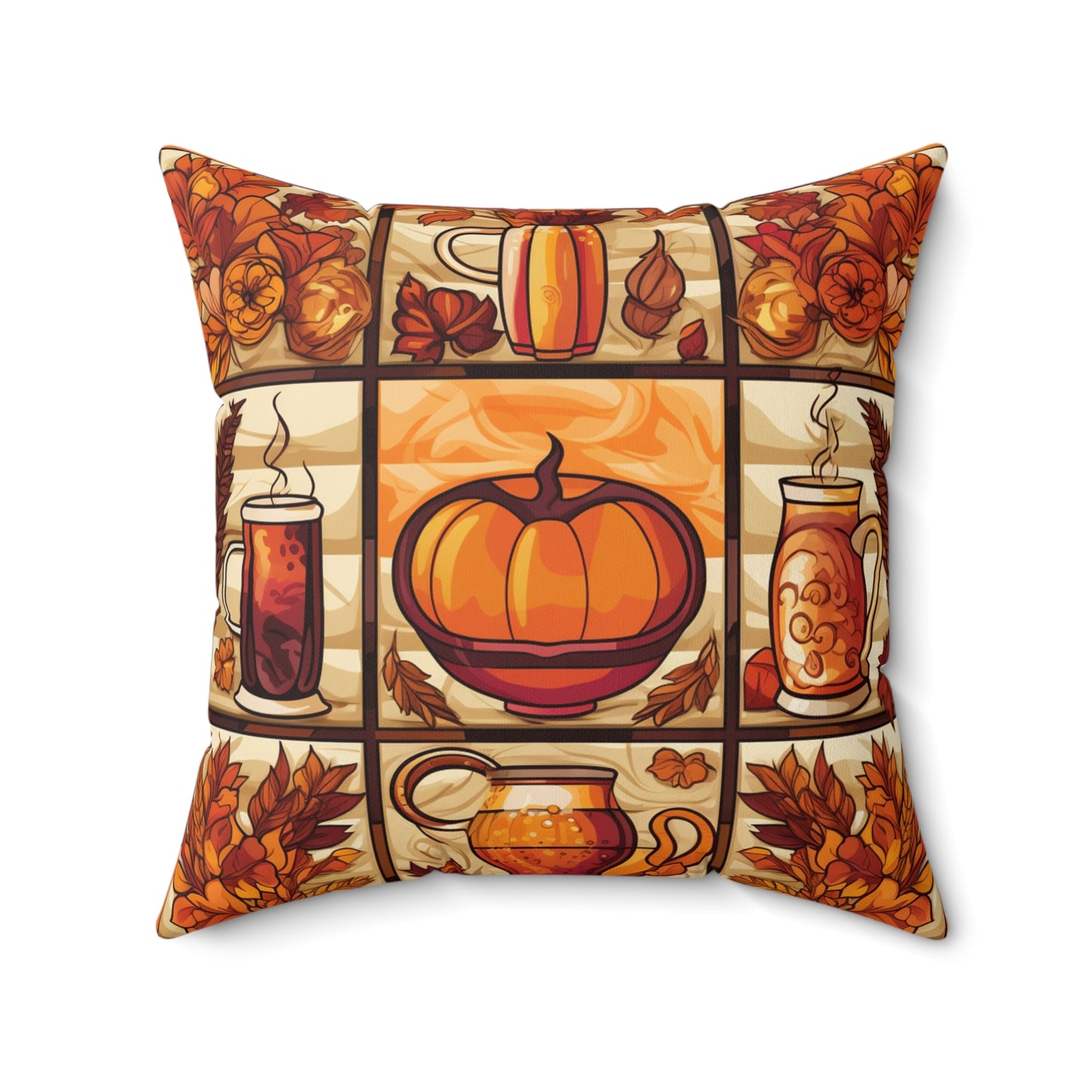 Octoberfest Scenic Quilt Inspired Accent Throw Pillow