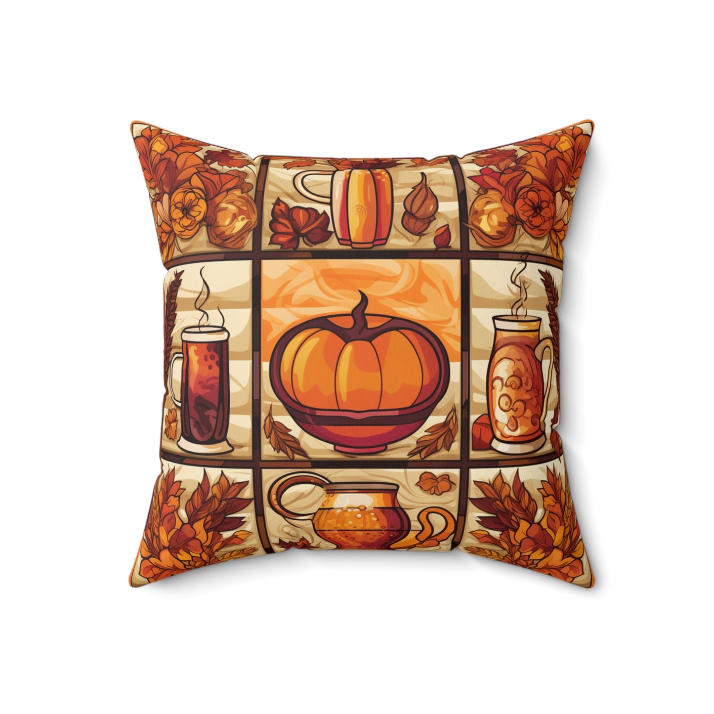 Octoberfest Scenic Quilt Inspired Accent Throw Pillow