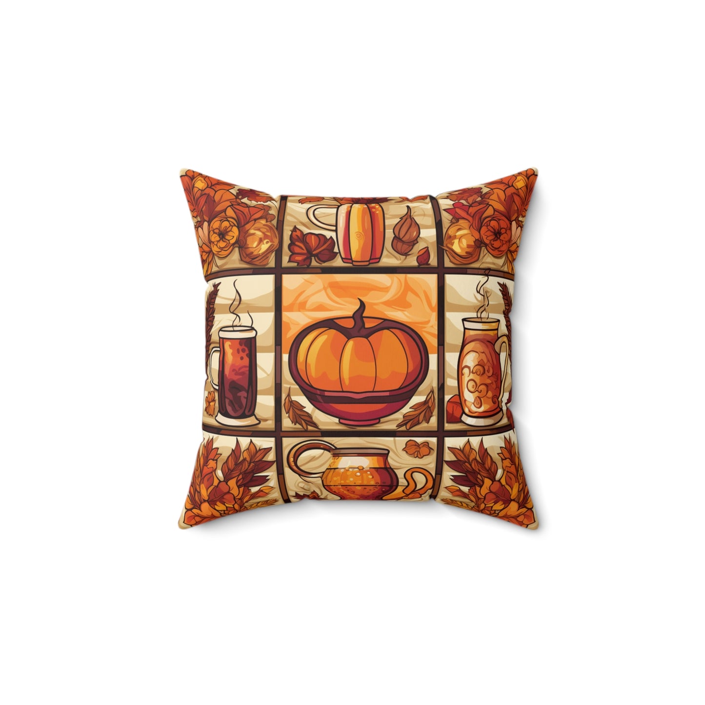 Octoberfest Scenic Quilt Inspired Accent Throw Pillow